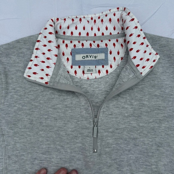 Orvis Gray Zip Up Sweater with Patterned Collar - Picture 4 of 7